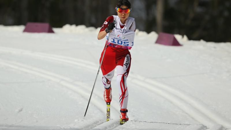 Woman cross country skiing