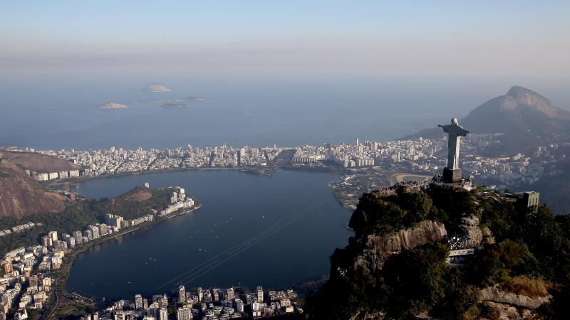 Aerial view of Lagoa Rodrigo de Freitas in Rio, Brazil, which will host rowing and canoe events during the 2016 Paralympic Games.