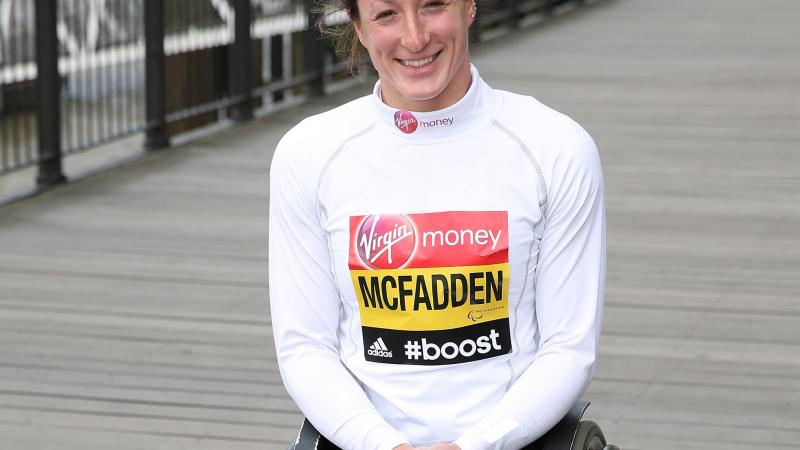 Tatyana McFadden attends the photocall for the IPC Athletics Marathon World Championships.