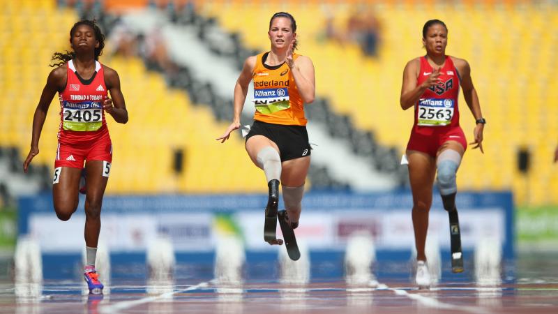 Female sprinters in action