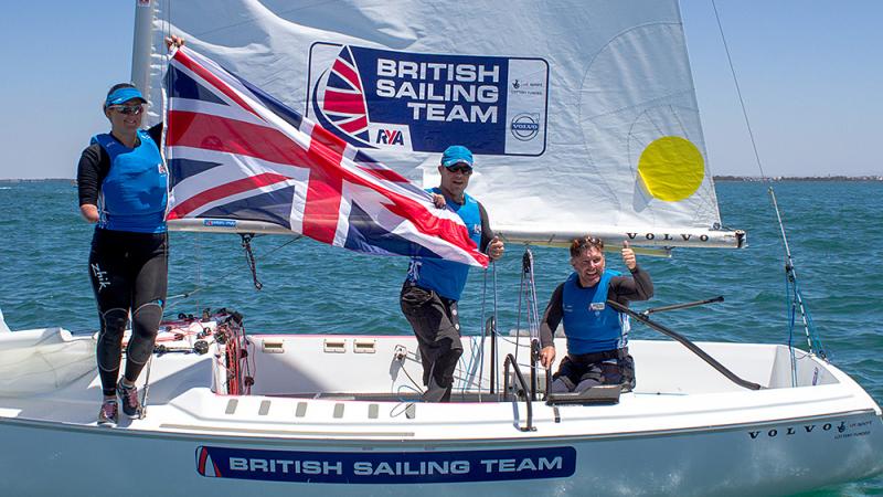 The British team of John Robertson, Hannah Stodel and Steve Thomas took gold at the 2015 Para World Sailing Championships in Melbourne, Australia.