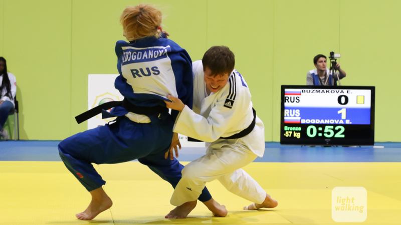 Elena Bogdanova of Russia competes at the International Blind Sports Federation (IBSA) Judo Championship 2015 in Odivelas, Portugal.