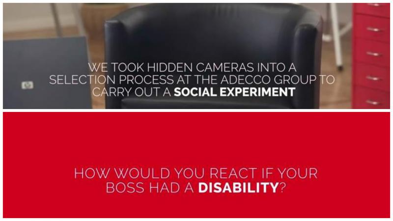A hidden camera captures people's reactions on their potential boss having an impairment. 