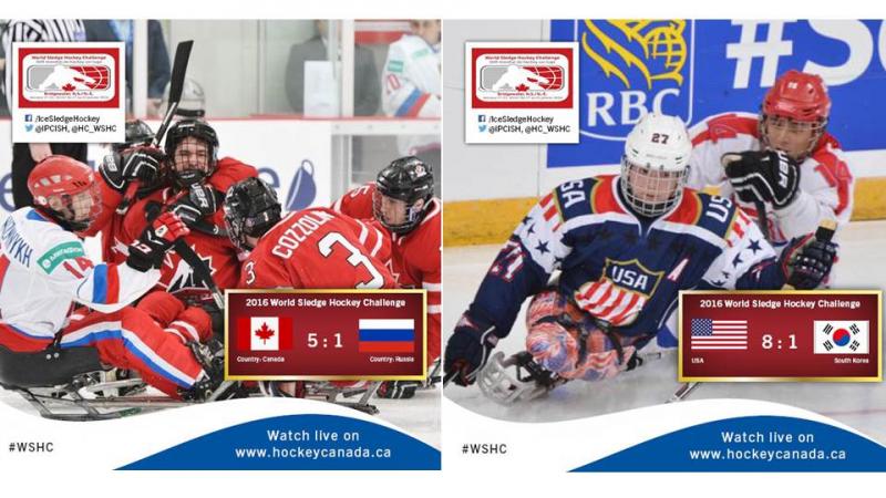 Two graphics showing sledge hockey results