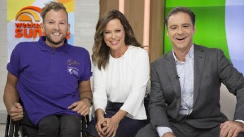 Paralympian Dylan Alcott with Weekend Sunrise hosts Angela Cox and Andrew O’Keefe