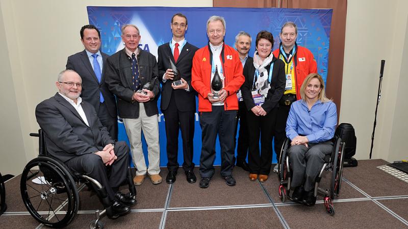 A group picture of the 2014 Visa Paralympic Hall of Fame inductees.