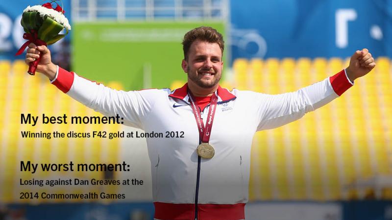 Graphic with a picture of a man on a podium, celebrating