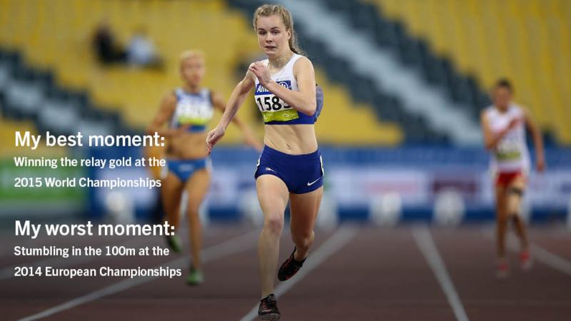 Girl on a track, running