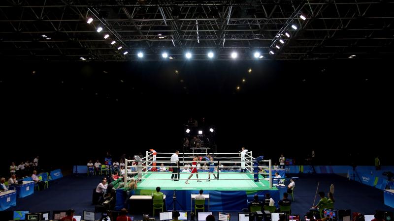 View of a boxing ring inside a venue