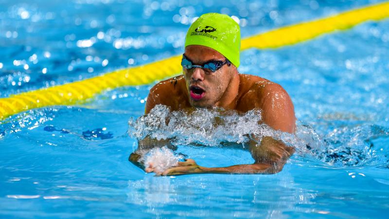 Andre Brasil of Brazil competes at the 2016 IPC Swimming European Open Championships in Funchal, Portugal.