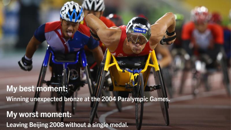 Graphic with a photo showing a group of wheelchair racers and some text.