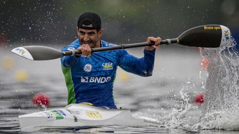 Man in a canoe in action