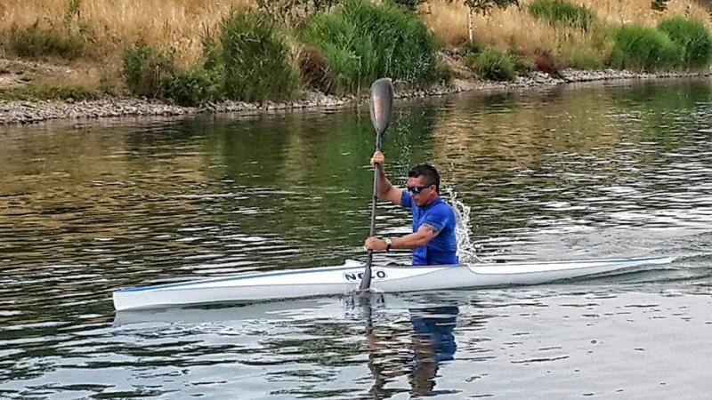 Argentina's Para canoeist Lucas Diaz Aspiroz competing.
