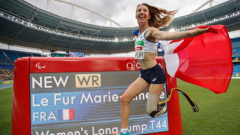 Marie-Amelie le Fur FRA sets a new world record to become the Gold Medal winner in the Women's Long Jump