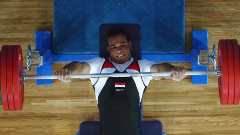 Sherif Osman powerlifting in action