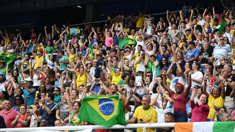 Spectators cheer during the Rio 2016 Paralympic Games on Saturday