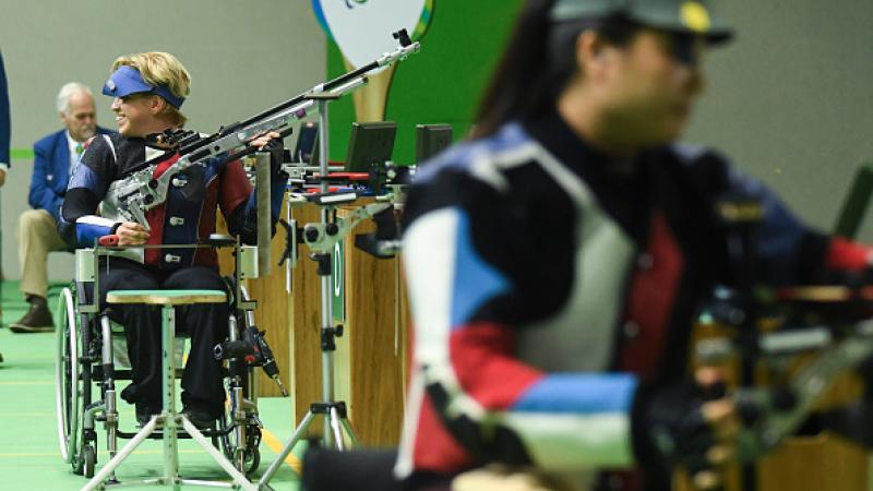 Veronika Vadovicova gold medalist at Shooting R2 Women's 10m Air Rifle Standing SH1 Final at the Rio 2016 Paralympic Games.