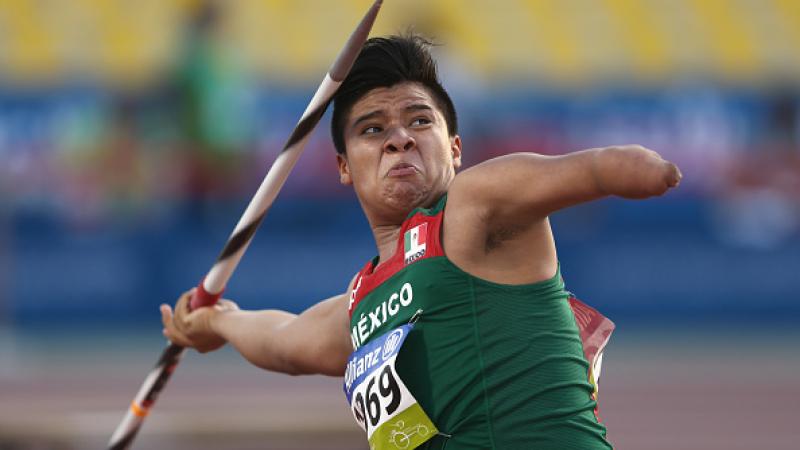 Eliezer Buenaventura of Mexico competes in the men's javelin F46 final during the Evening Session at the Doha 2015 IPC Athletics World Championships.