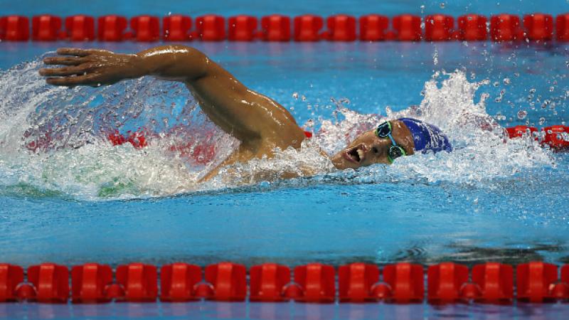 Matheus Souza of Brazil competes in the Men's 400m Freestyle - S11 at the Rio 2016 Paralympic Games.