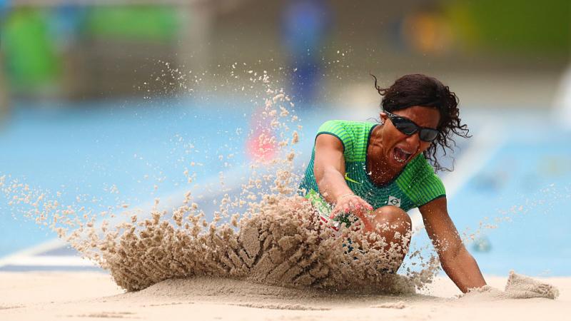 Silvania Costa de Oliveira of Brazil competes in Women's Long Jump