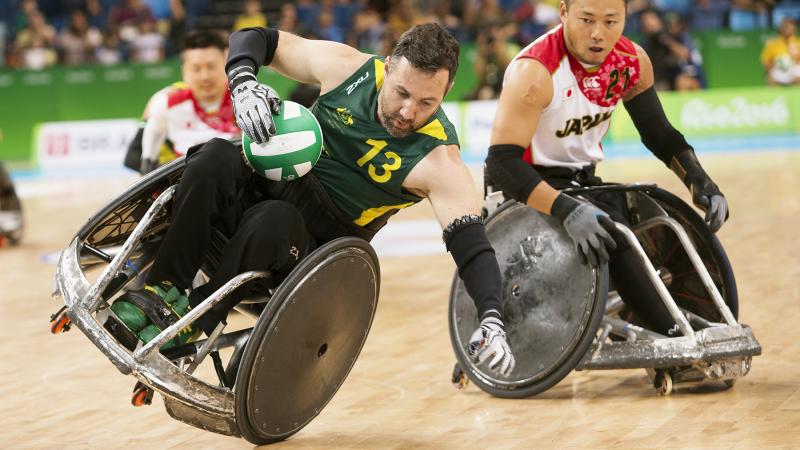 Cameron Carr playing for Australia against Japan in Wheelchair Rugby in Rio