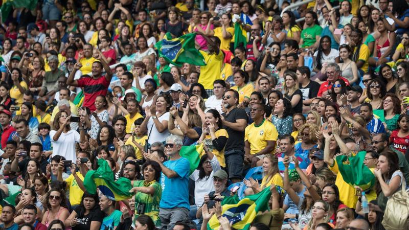 Fans cheering for Brazil at the Rio 2016 Paralympic Games.