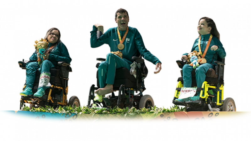 Cutout of three athletes in wheelchairs