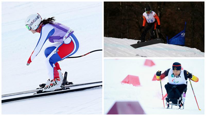 Para alpine skiing, Para nordic skiing and Para snowboard - collage