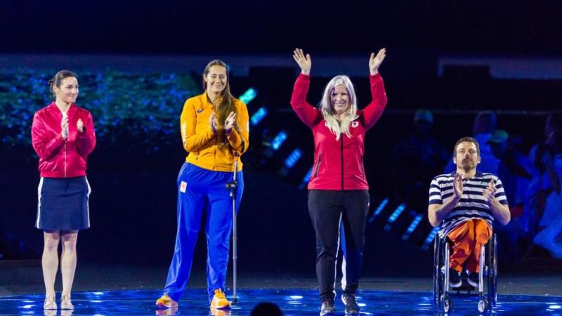 New members of the IPC Athletes Council are introduced during the closing ceremony of the Rio 2016 Paralympic Games.