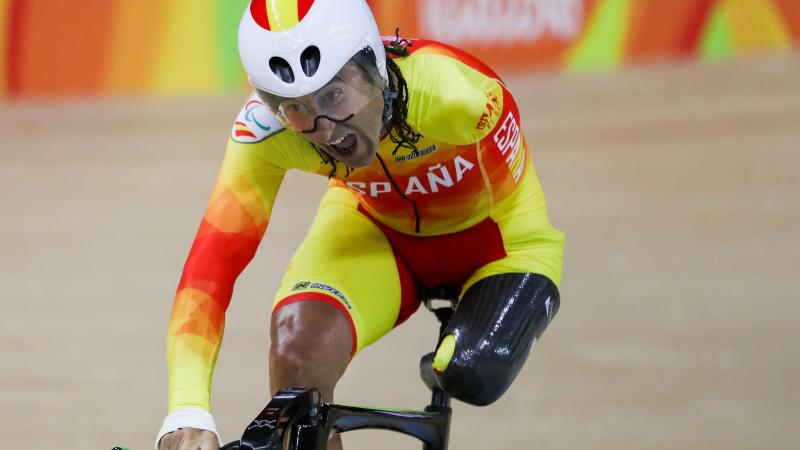 Spain's Juan Jose Mendez Fernandez competes in the men's 3km C1 Individual Pursuit Qualifying at the Rio 2016 Paralympics.