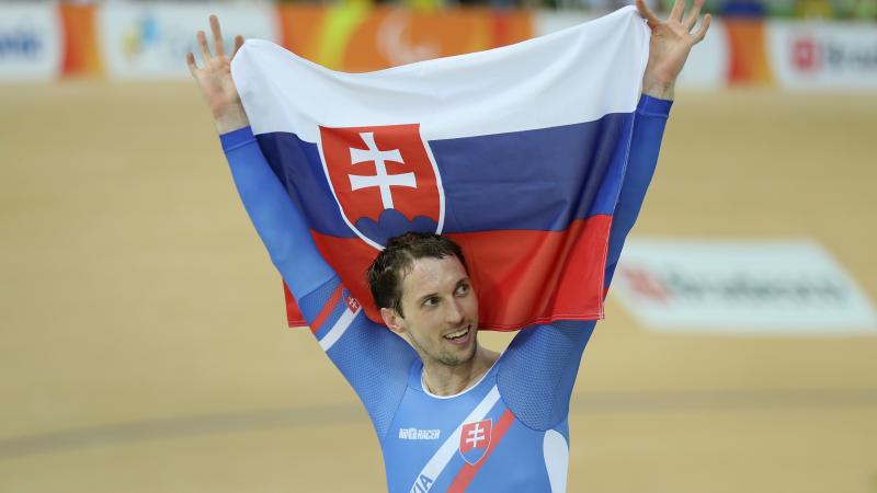 Jozef Metelka - Rio 2016 Jozef Metelka of Slovakia celebrates after winning the Men's C4 4000m Individual Pursuit Track Cycling on day 3 of the Rio 2016 Paralympic Games