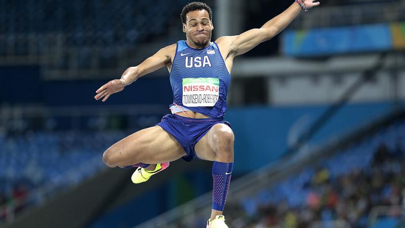 Roderick Townsend-Roberts of United States competes during the Men's Long Jump T47 final at Olympic Stadium on day 7 of the Rio 2016 Paralympic Games