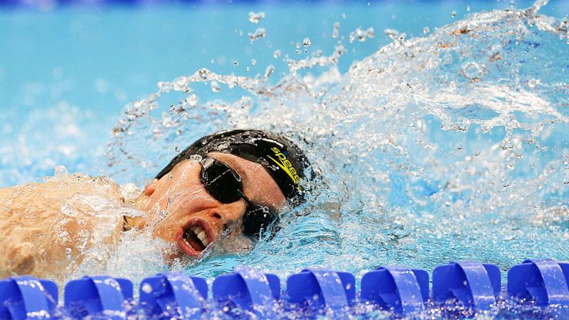 Mary Fisher of New Zealand competes in the Women's 100m Freestyle S11 final on day 8 of the Rio 2016 Paralympic Games