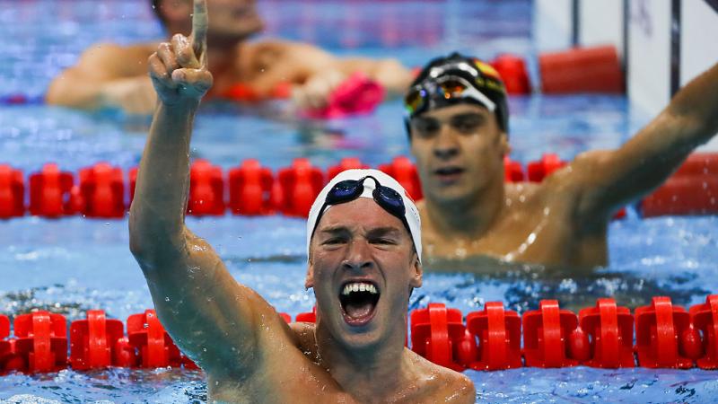 Andreas Onea of Austria competes at the Men's 100m Breaststroke SB8 Final at the Rio 2016 Paralympic Games.