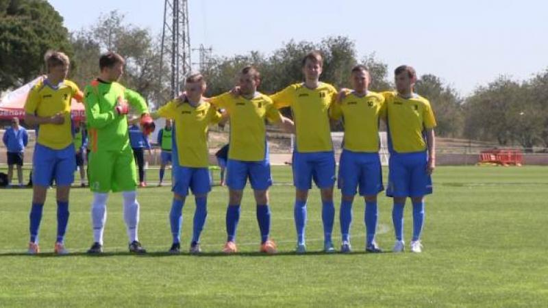 The Ukrainian Football 7-a-side team at the Cerebral Palsy Football (IFCPF) Pre-Paralympic Tournament in Salou, Spain.