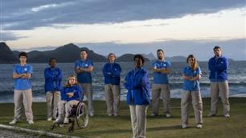 The Rio 2016 Pioneer Volunteers group photographed during the filming of the campaign.