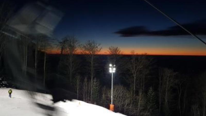 Zagreb-Sljeme night slalom slope Viewof a mountain and sunset