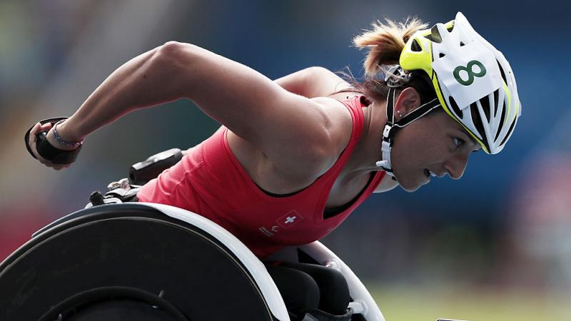 Manuela Schaer of Switzerland competes in the 800 meter - T54 Round 1 at the Rio 2016 Paralympic Games.