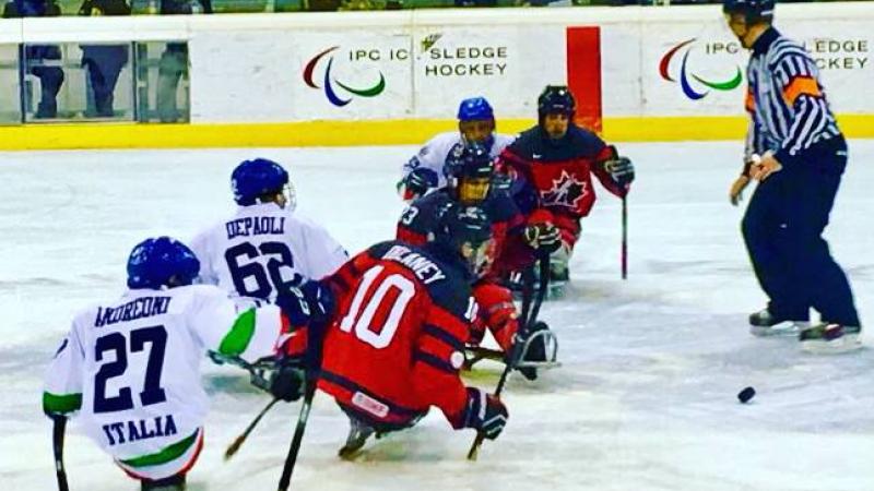 Para ice hockey players on the ice