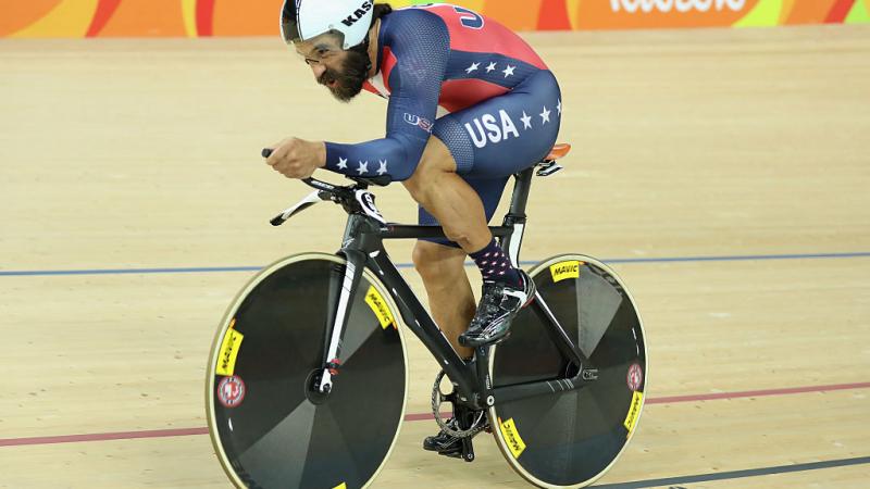 Joseph Berenyi of USA competes in the Men's C1-2-3 1000m Time Trial Track Cycling at the Rio 2016 Paralympic Games.