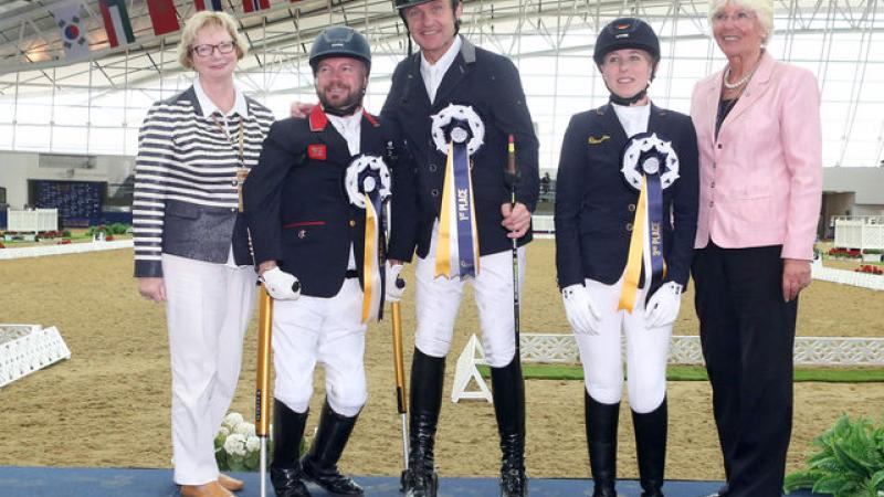 Lee Pearson, Pepo Puch and Alena Rosenburg at the 2017 Al Shaqab competition in Doha, Qatar. 