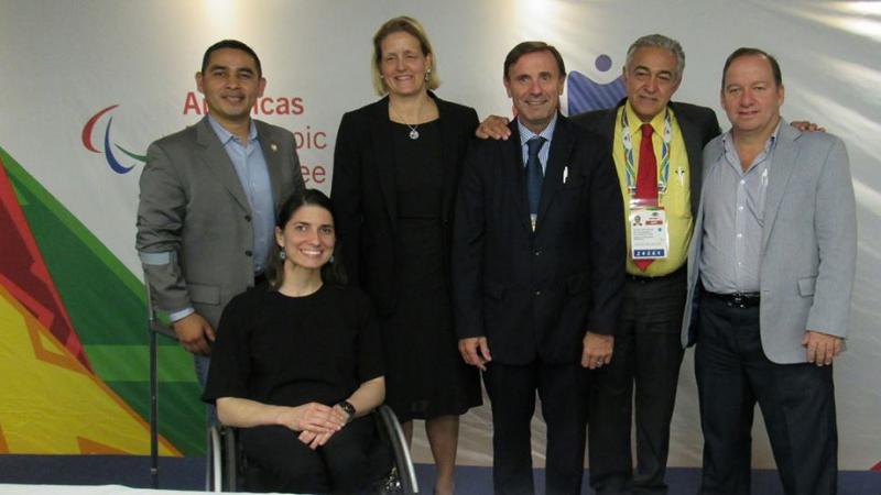The Americas Paralympic Committee Executive Commitee elected in Sao Paulo in March 2017. From left to right: Bayron Lopez, Ileana Rodriguez, Julie O'Neill, Jose Luis Campo, Eduardo Montenegro and Pedro Mejia.