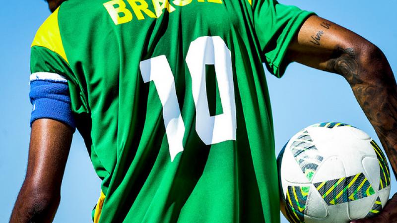 A Brazilian football 7 player ready for action a Sao Paulo 2017.