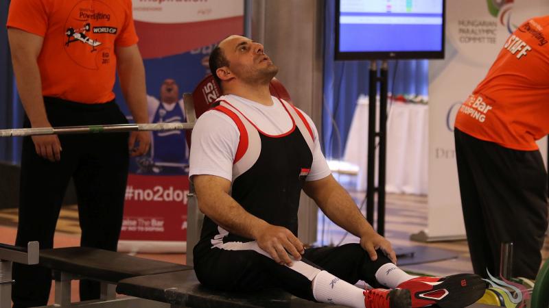 Egypt's Mohamed Elelfat in action at the 2017 World Para Powerlifting World Cup in Eger, Hungary.