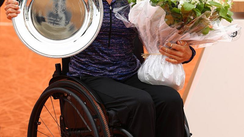 Dutch player Buis with singles trophy at Roland Garros