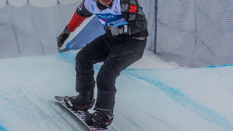 Canada's Alex Massie in snowboard action at Big White, Canada