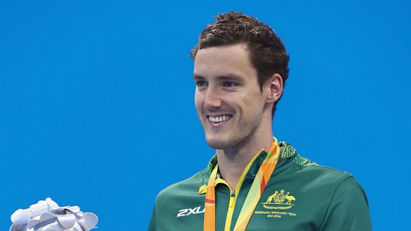 Australia's Blake Cochrane celebrates on the podium at Rio 2016