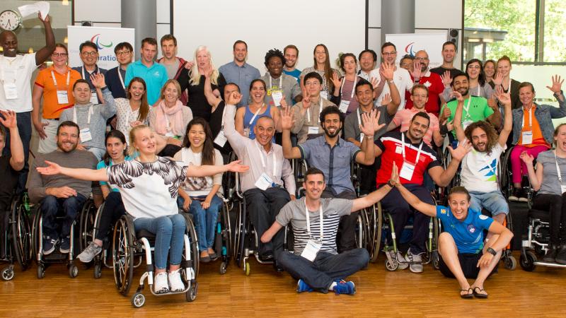 Athletes pose for a group photo at the first IPC Athletes Forum in Duisburg.