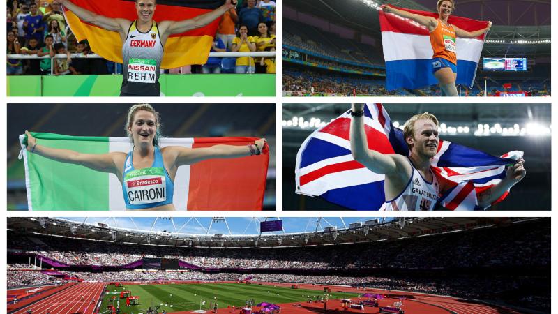 four Para athletes hold up their national flags