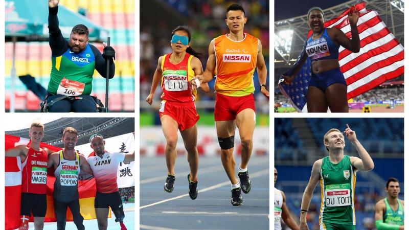 a group of para athletes celebrate winning their events